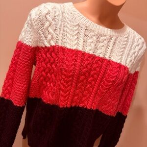 Loft Pink Colorblock Striped Wool Blend Sweater Size Large Ann Taylor SW39